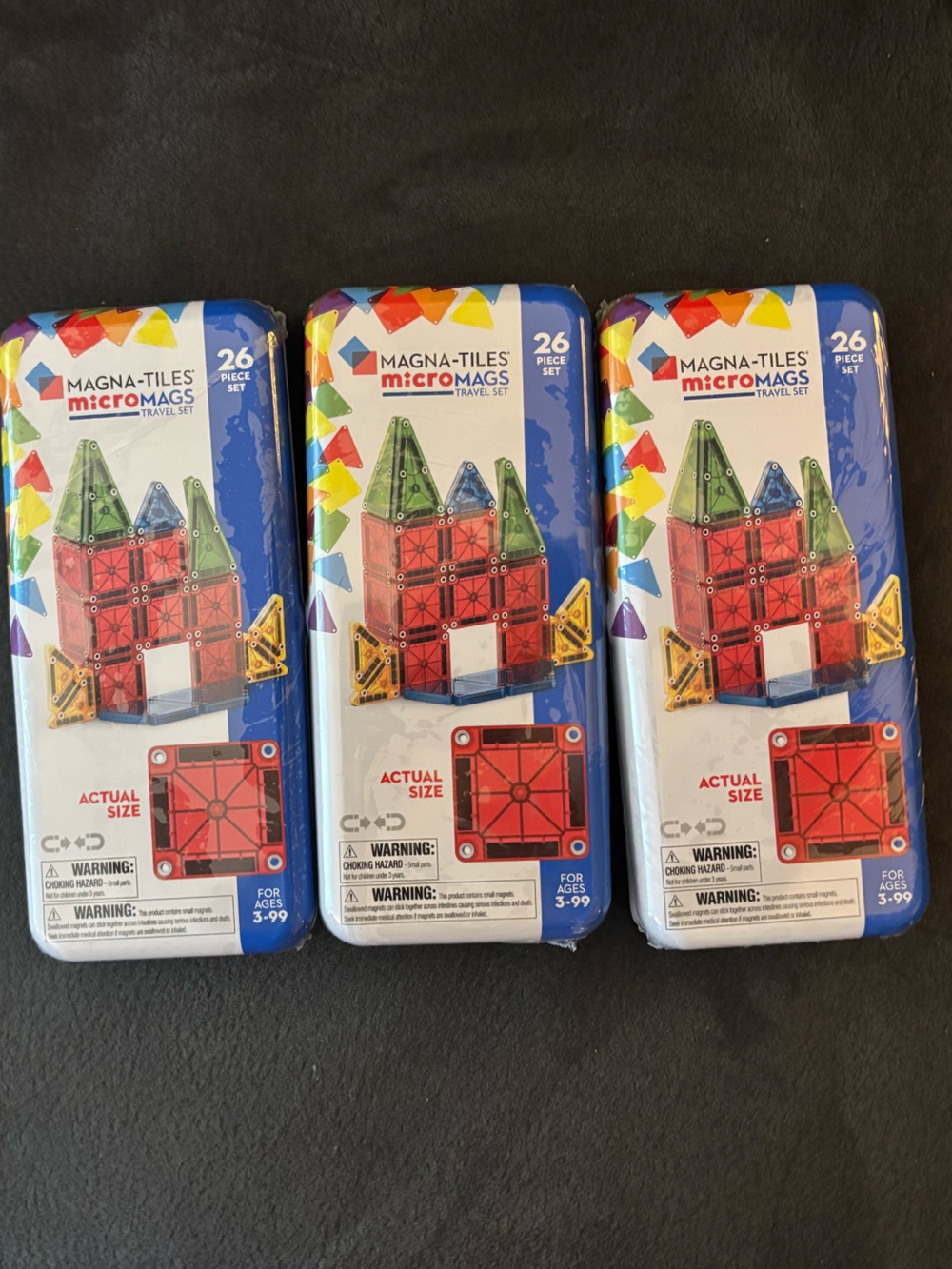 Magna-Tiles microMAGS Travel Set 26 Piece Building Toy SET OF 3 NEW